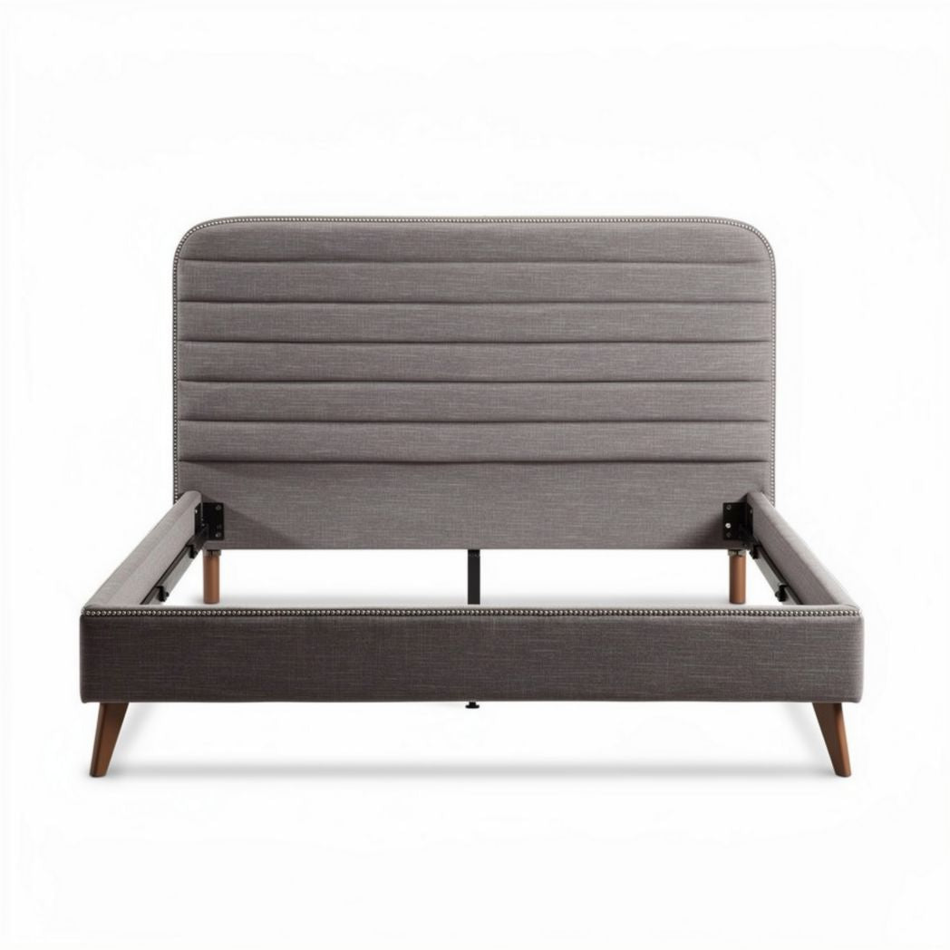Letto matrimoniale in tessuto grigio con testiera imbottita e contenitore 200 x 160 x 100cm