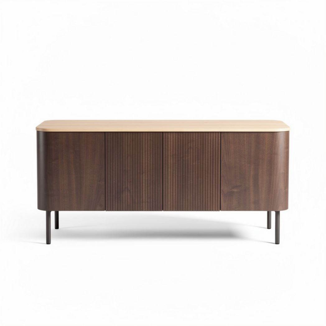 Mobiletto in legno massello con ante in rovere e struttura in metallo 120 x 40 x 70cm