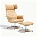 Poltrona reclinabile in pelle beige con poggiapiedi e base in metallo 85 x 80 x 100cm