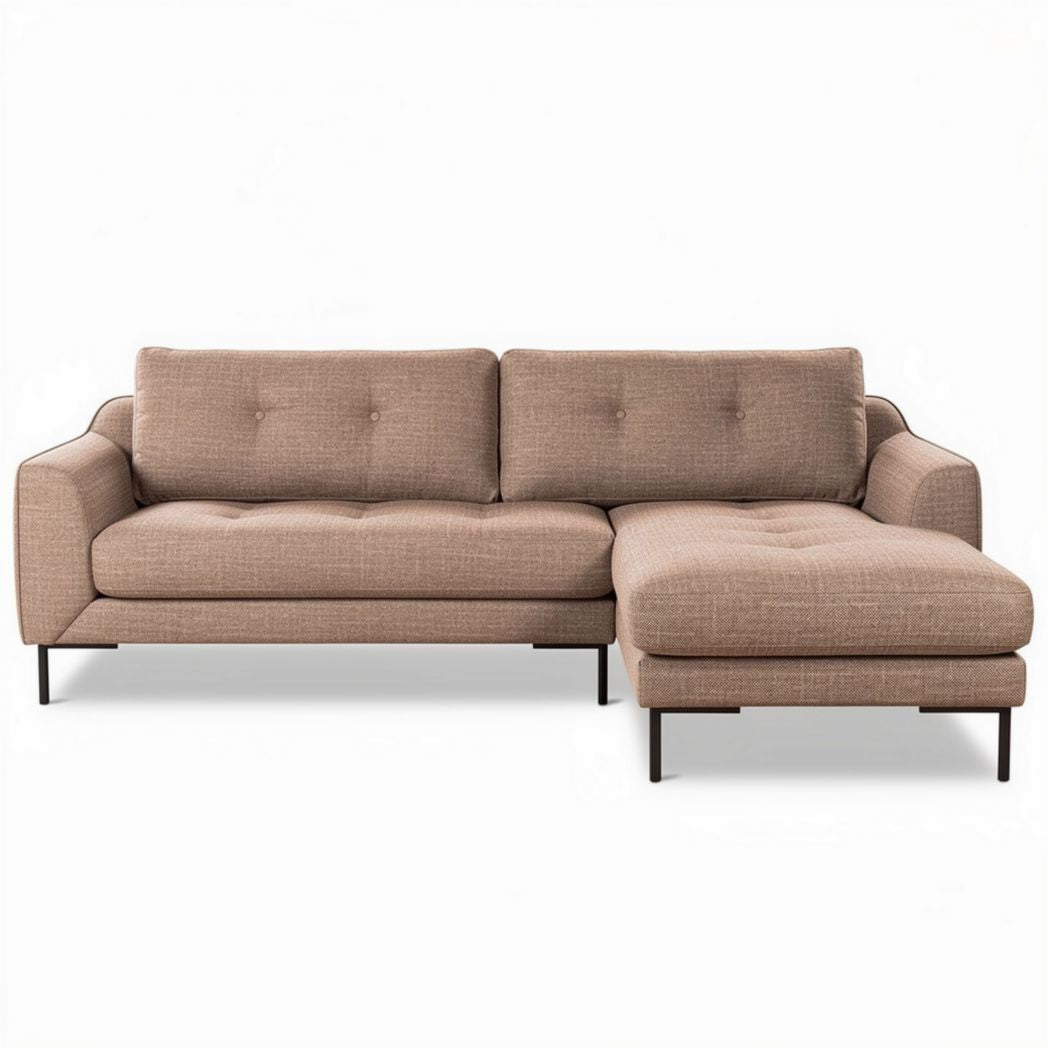 Divano angolare in tessuto beige 220 x 90 x 85 cm con poggiapiedi integrato