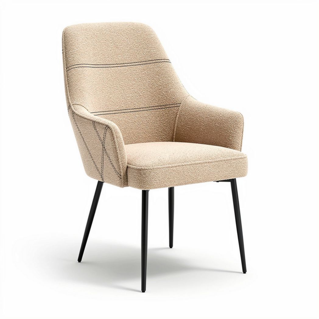 Sedia in tessuto beige con gambe nere altezza 90cm e design moderno