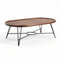 Tavolino ovale in legno di noce con struttura in metallo nero 120 x 60 x 45cm