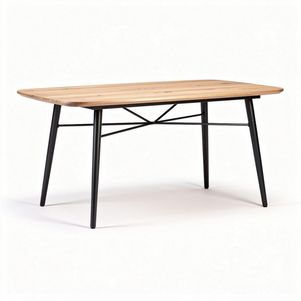 Tavolo da pranzo in legno di pino e metallo nero 160 x 80 x 75cm